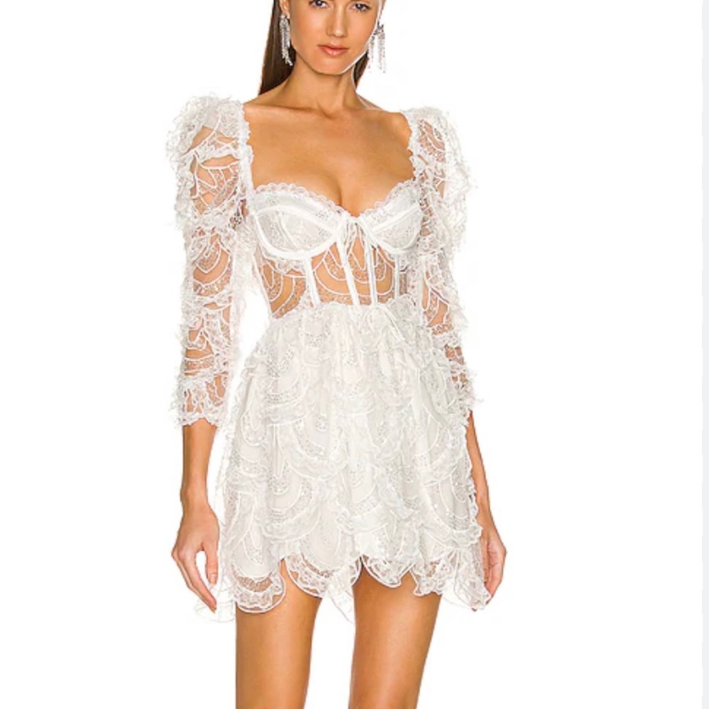 For Love & Lemons White Lace Corset Mini Dress